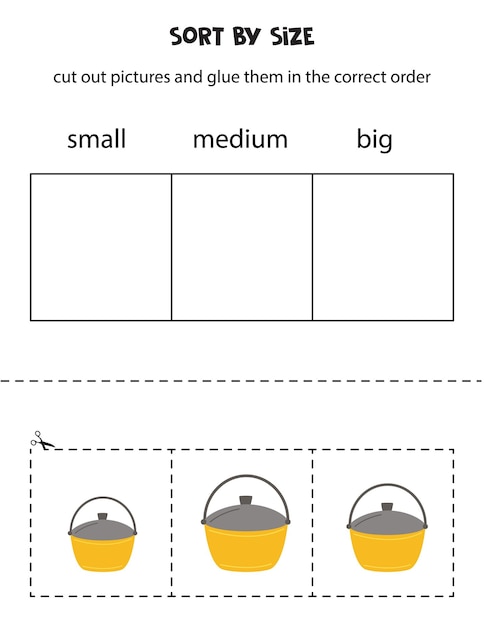 크기별로 가마솥 정렬 어린이용 교육용 워크시트