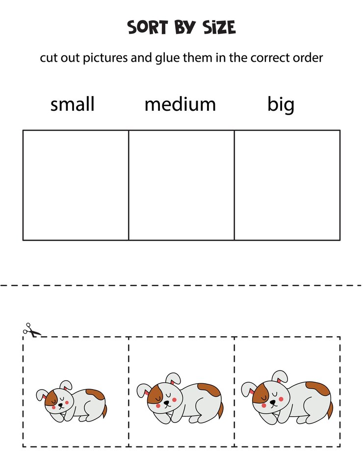 Vector sort cute dogs by size educational worksheet for kids