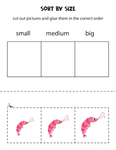 Sort cute shrimp by size Educational worksheet for kids