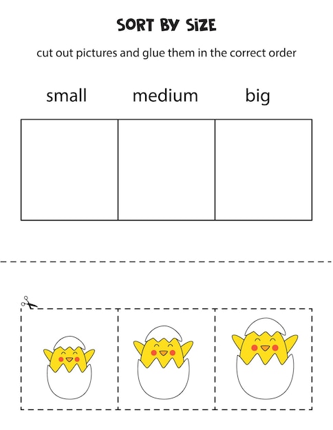 Сортировка пасхальных цыплят по размеру Учебный лист для детей