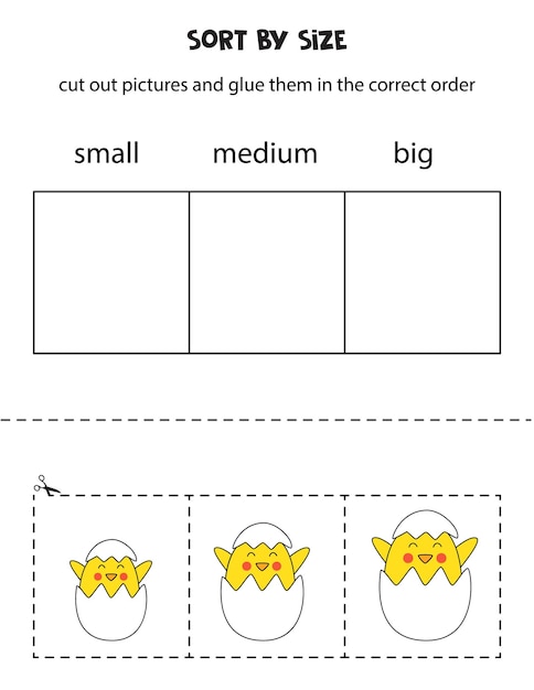 Ordina i polli di pasqua per dimensione foglio di lavoro educativo per bambini