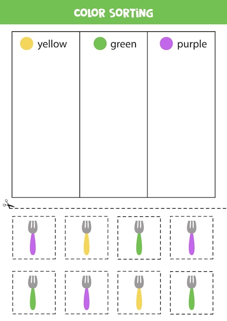 ベクトル 子供のための色を学ぶ色でフォークを並べ替える