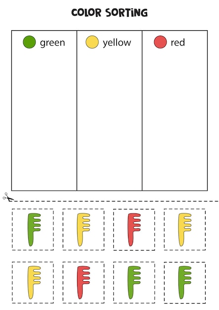 Sort grooming combs by colors Learning colors for children