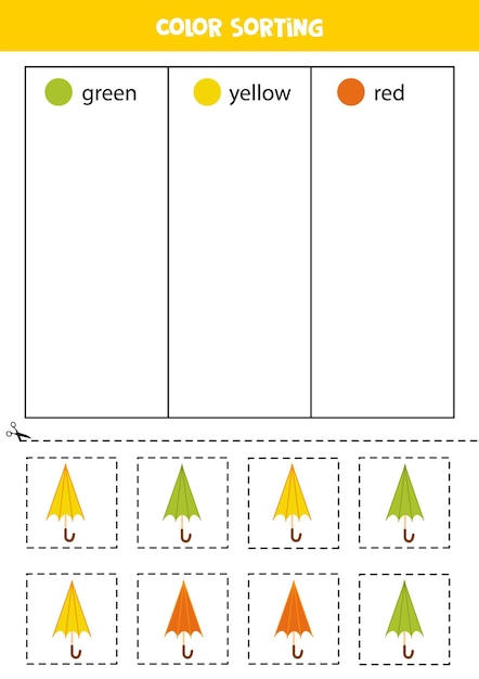 Сортировка рисованных зонтиков по цветам Учим цвета для детей