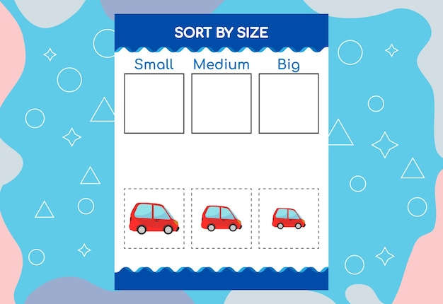 ベクトル サイズで画像を並べ替える子供向け教育ワークシート