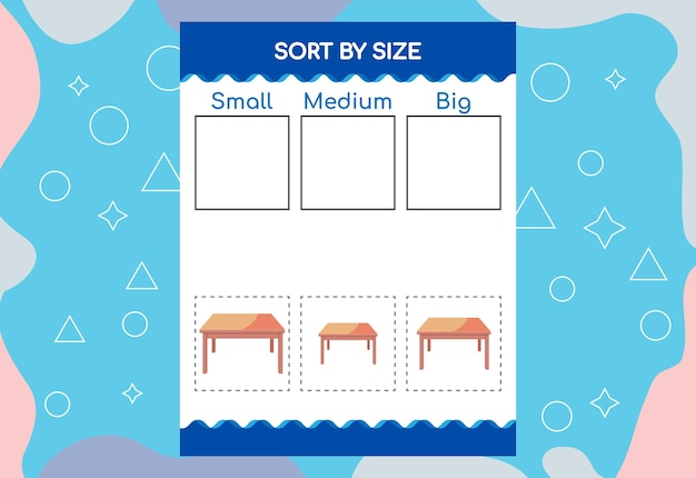 Vector sort images by size educational worksheet for kids