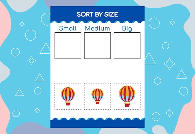 Sort images by size educational worksheet for kids