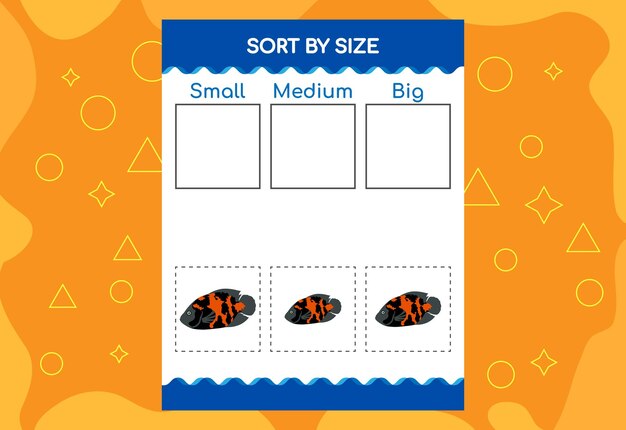 Сортировка изображений по размеру. Образовательный рабочий лист для детей.