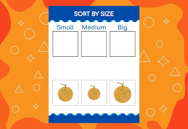 Sort images by size with fruits educational worksheet for kids