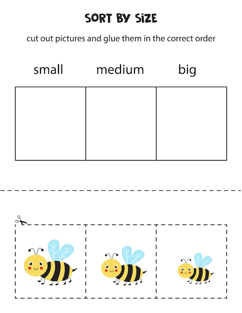 Sort pictures by size. Educational worksheet for kids.