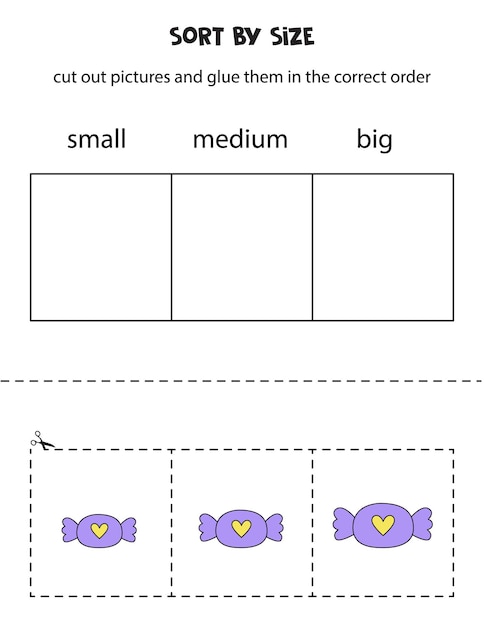 Sort pictures by size. Educational worksheet for kids.