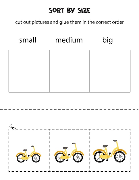 Sort pictures by size. Educational worksheet for kids.