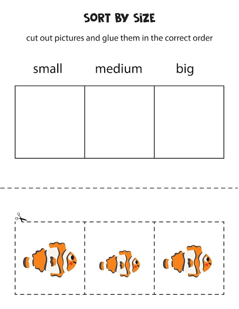 Sort pictures by size Educational worksheet for kids