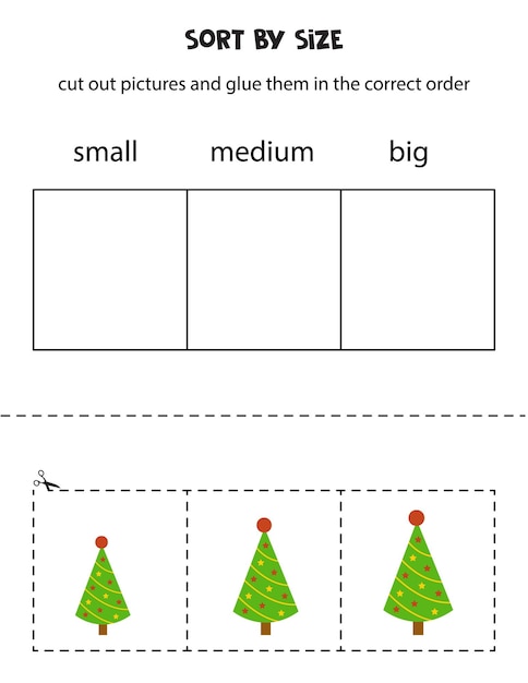 Sorteer de kerstboom op maat educatief werkblad voor kinderen