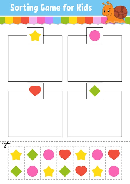 Sorteerspel voor kinderen knippen en lijmen onderwijs ontwikkelen werkblad matching game voor kinderen