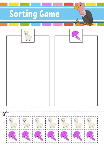 Sorteerspel voor kinderen knippen en lijmen onderwijs ontwikkelen werkblad matching game voor kinderen