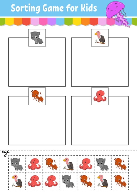 Sorteerspel voor kinderen knippen en lijmen onderwijs ontwikkelen werkblad matching game voor kinderen