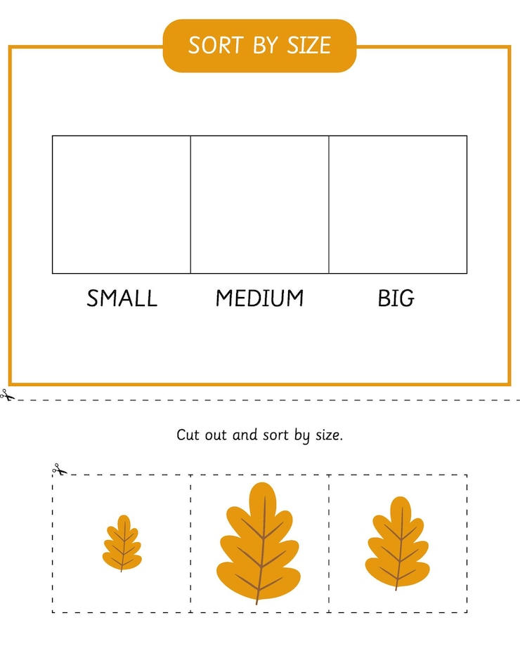 Vector sorting activity for kids sort leaves by size worksheet preschool educational game