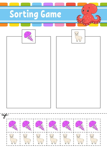 Сортировка игра для детей вырезать и склеить образовательный развивающий лист игра для детей
