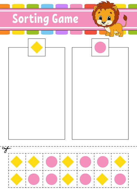 Sorting game for kids. Cut and glue. Education developing worksheet.