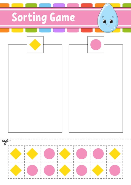 Sorting game shapes and colors cut and glue education developing worksheet game for kids color activity page