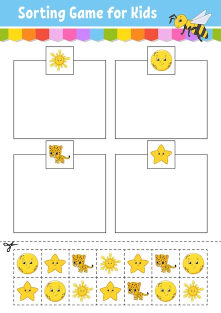 Sorting game shapes and colors cut and glue education developing worksheet game for kids color activity page