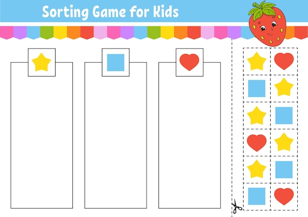 Sorting game Shapes and colors Cut and glue Education developing worksheet Game for kids Color activity page