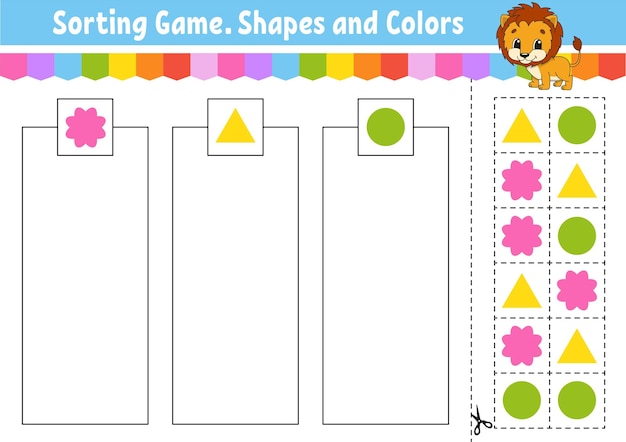 Sorting game Shapes and colors Cut and glue Education developing worksheet Game for kids