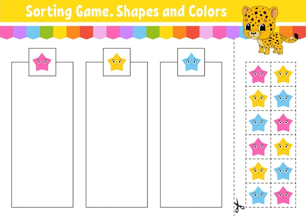 Sorting game shapes and colors cut and glue education developing worksheet game for kids