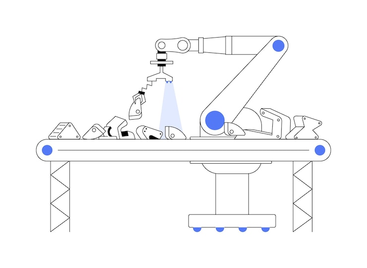 Vector sorting irvision robots abstract concept vector illustration autonomous irvision sorting machine modern technology robotics production industry artificial intelligencetics abstract metaphor