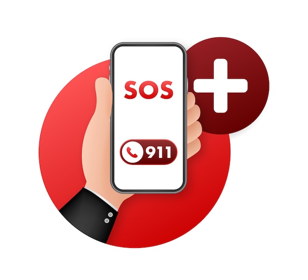 SOS emergency call 911 calling A cry for help Vector stock illustration