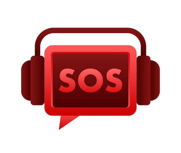 Vector sos message bubble with headphones representing emergency communication or urgent customer support