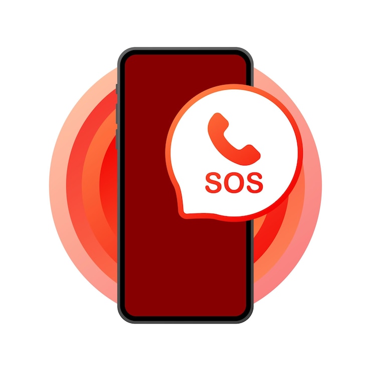 Вектор sos по телефону плоский красный sos звонок красный экран телефон векторная иллюстрация