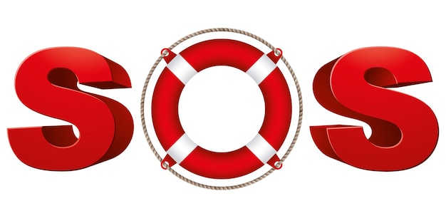 Vector sos signal with life ring, 3d vector symbol.