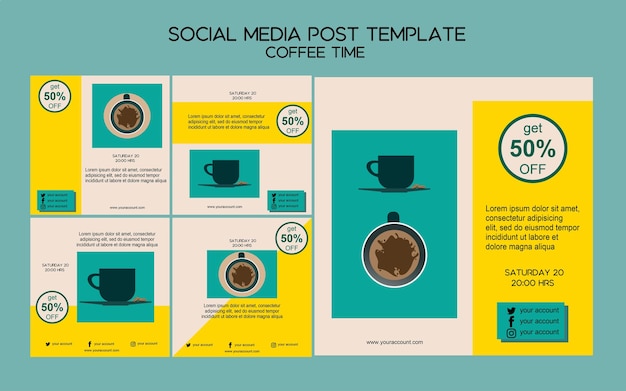 Vettore sosial media post template tazza da caffè e promo