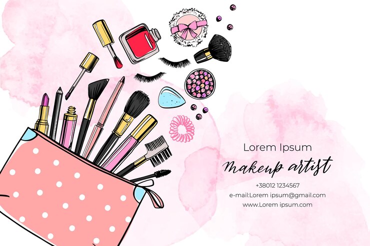 Sosmetics background with copy cspace for text Hand drawn decorative cosmetics set