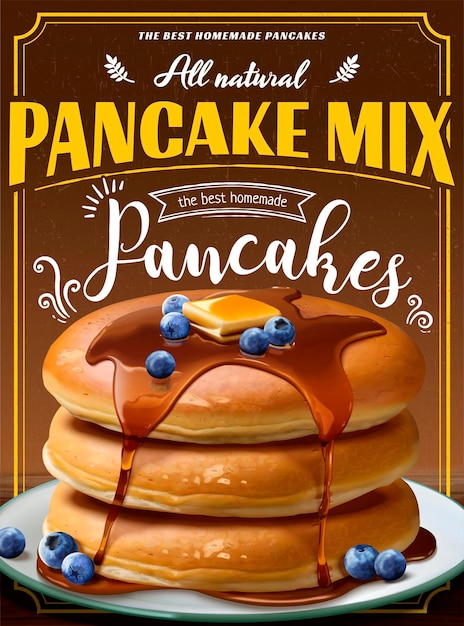 souffle pancake mix banner with dripping honey in 3d style