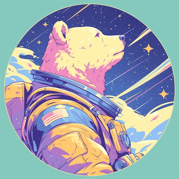 Vector a soulful bear astronaut cartoon style