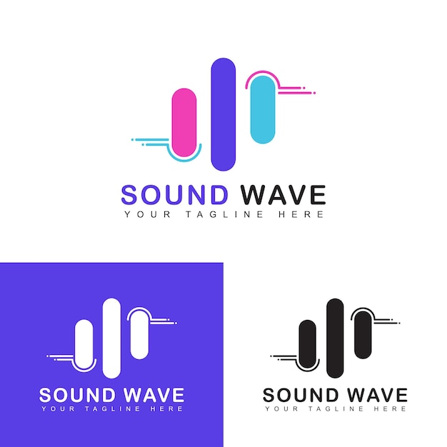 音と音波のロゴデザインのテンプレートイラストサイン