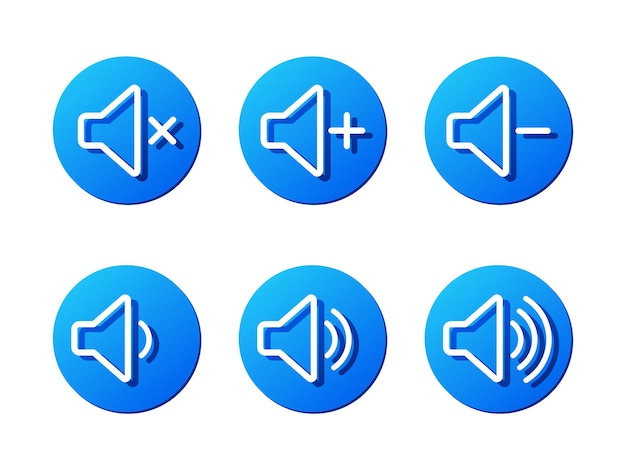 Vector sound button set blue rounded icons sound on and off volume up and down mute loudspeaker sign web icon