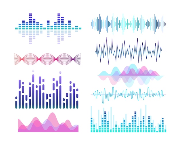 Sound effects audio player equalizer. lines and curves design elements pack. soundtrack rhythm.