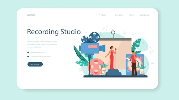 Веб-баннер звукорежиссера или целевая страница. Музыкальное производство, студийное оборудование звукозаписи. Создатель саундтрека к фильму.