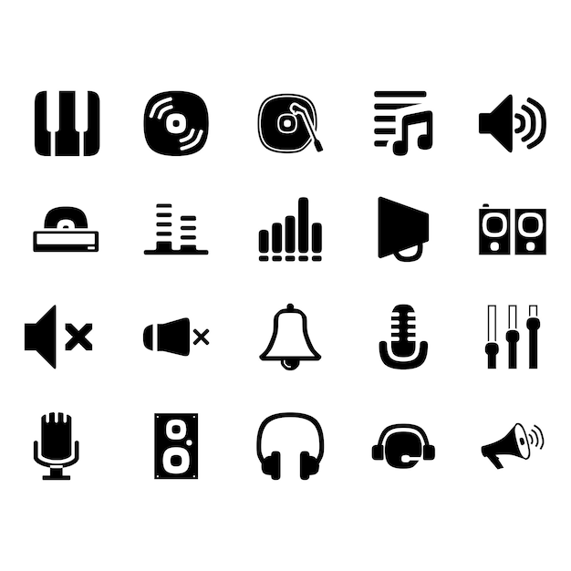 音声アイコンセットベクトル 音声サイン ボタン要素 白い背景に隔離されています