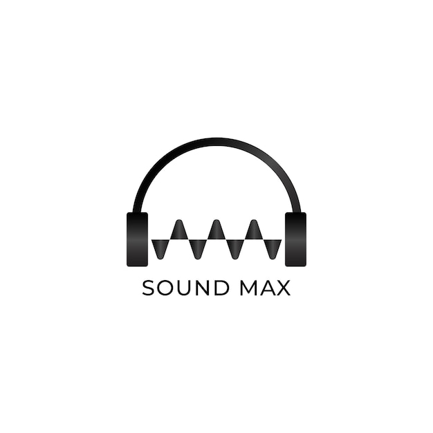 Sound max 로고 헤드폰 사운드 웨이브 로고 디자인 컨셉 흑백 오디오 로고 디자인 템플릿