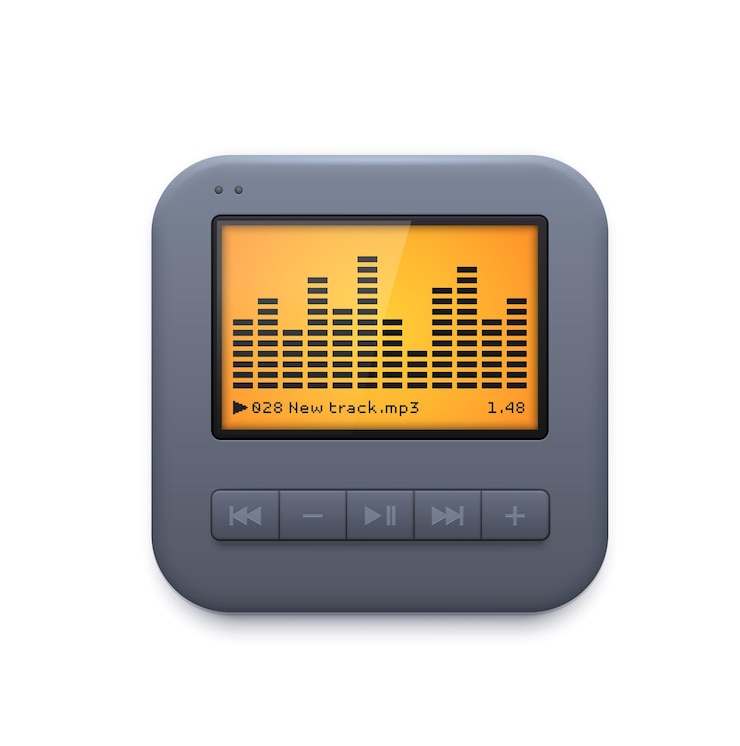 Vector sound music player interface icon, audio system vector 3d icon isolated on white . design element for mobile application, website ui graphic, equalizer and control panel for audio player app
