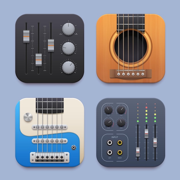 Vettore icona dell'app per chitarra del mixer audio per la registrazione del suono