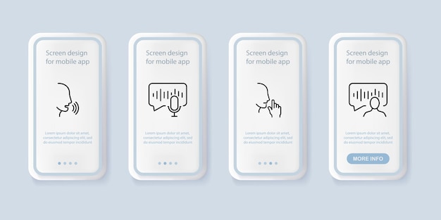 Sound set icon Speaking man be quiet gesture voice mail message send microphone voice input speech bubble wave Communication concept UI phone app screens Vector line icon for Business