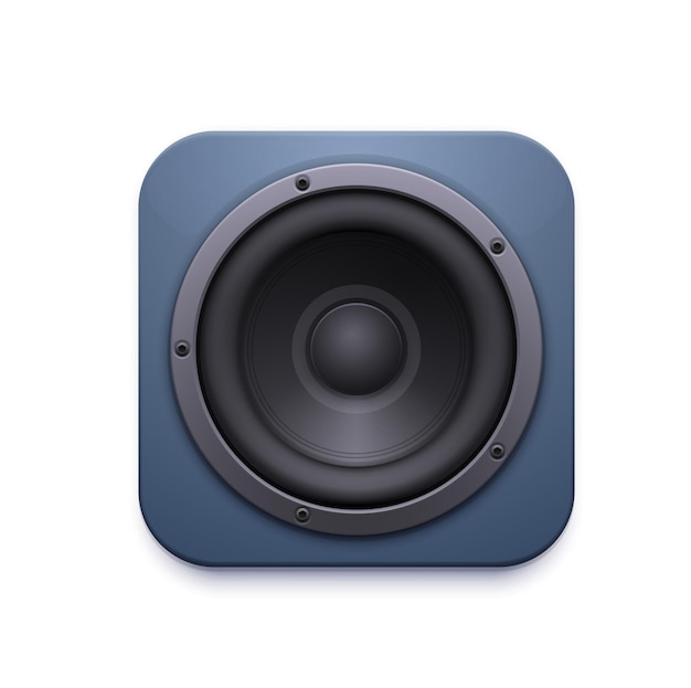 sound speaker 3d vector icon audio music stereo system. mobile app or application interface button with loudspeaker dynamic isolated square , music player or volume ui design