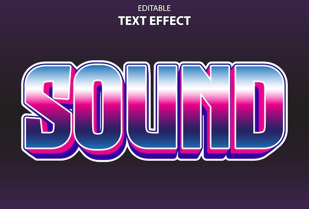 Sound text effect with purple color 3d style for template