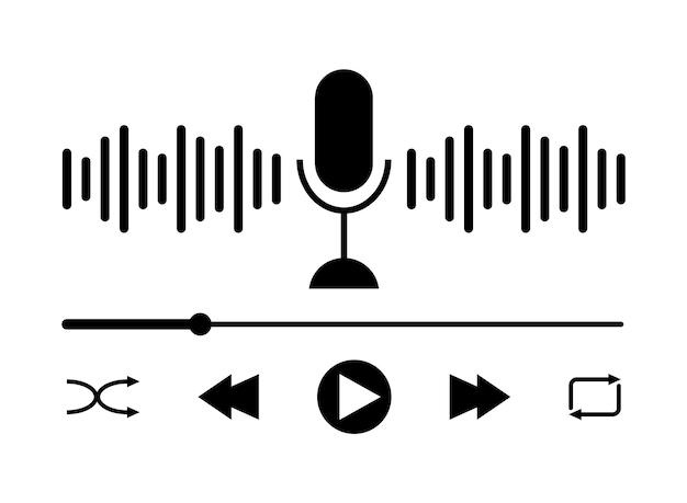 Iconica dell'onda sonora interfaccia del lettore podcast simbolo musicale progress bar e pulsante di caricamento delle onde sonore